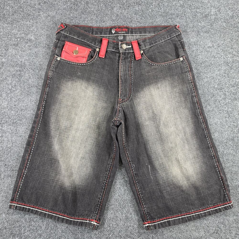 Red Ape Men's Shorts Size 32 Black Red Contrast Stitch Baggy Hip Hop Y2K